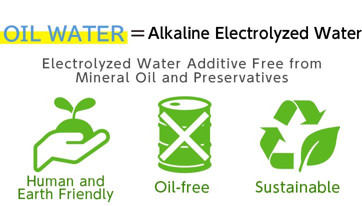 「OIL WATER = Alkaline Electrolyzed Water」Electrolyzed Water Additive Free from Mineral Oil and Preservatives